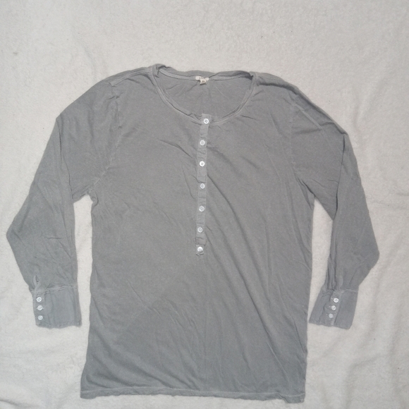 5 for $10 J Crew Gray Linen Blend Longsleeve Half Button Down Top size XL - Picture 7 of 8